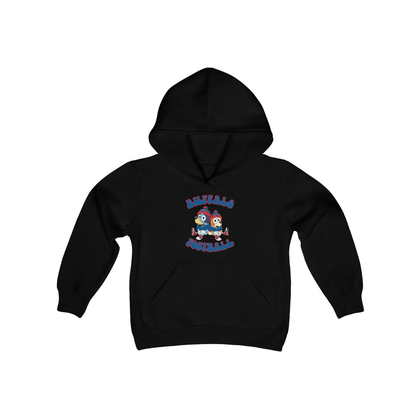 Youth Bluey & Bingo Design Buffalo Bills Football - Inspired Heavy Blend Hooded Sweatshirt