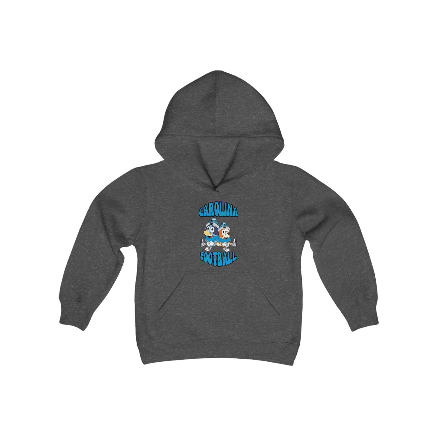 Youth Bluey & Bingo Design Carolina Panthers Football - Inspired Heavy Blend Hooded Sweatshirt