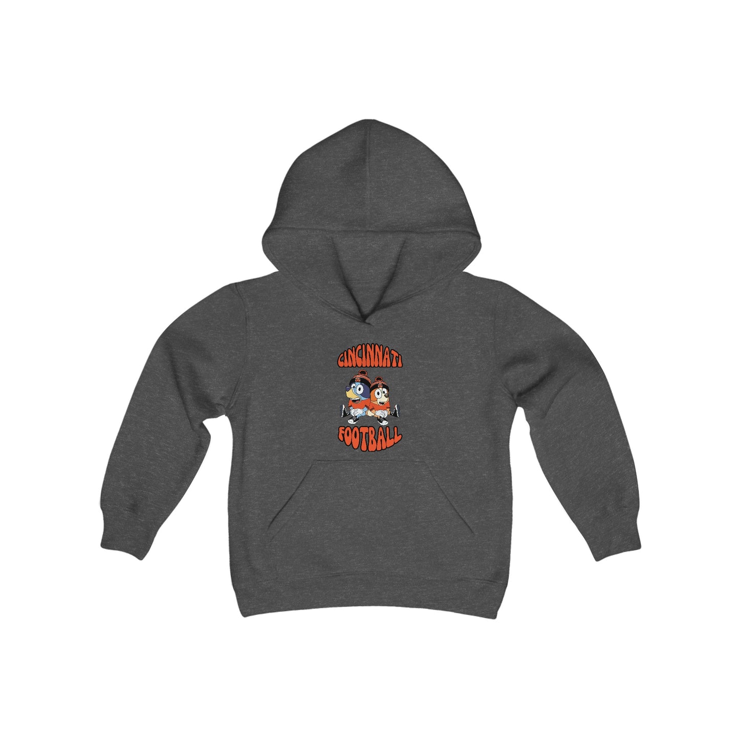 Youth Bluey & Bingo Design Cincinnati Bengals Football - Inspired Heavy Blend Hooded Sweatshirt