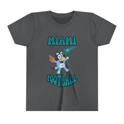 Youth Bluey Design Miami Dolphins Football -Inspired T-Shirt