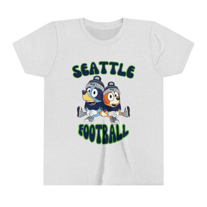 Youth Bluey & Bingo Design Seahawks Football - Inspired T-Shirt